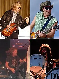 Clockwise from the left: Tommy Shaw, upper right: Ted Nugent, lower left: Jack Blades, lower right: Michael Cartellone