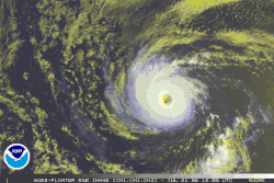 Satellite animation of a small, well-defined hurricane over open waters of the Pacific.