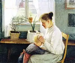Mother's Care, 1891, the subject of a mother looking for head lice in her child's hair was disturbing to an art critic of Päivälehti