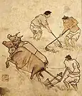 Plowing a rice field Nongali (논갈이)