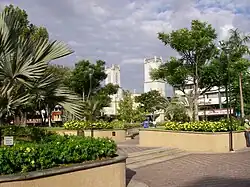 The main town square, which features the church