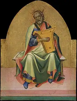 Circa 1408–1410, Italy. David playing a psaltery, painting by Lorenzo Monaco.