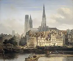 An 1839 painting of The Quay de Paris in Rouen. The Rouen Cathedral, where d'Agincourt worked for 52 years, is visible in the background