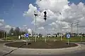 Art on the roundabout with the city in the background