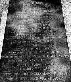 Ebenezer Denny's tomb inscription Allegheny Cemetery Pittsburgh, Pennsylvania