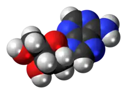 Space-filling model of the deoxyadenosine molecule
