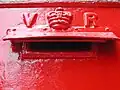 WB84 Unusual modified aperture on a Victorian A size wall box inside Chatham Royal Navy Dockyard Kent.