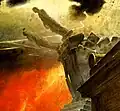 Statues topple from their pedestals showing the sublime power of nature over man.[4]