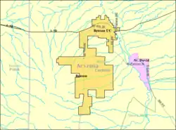 Detailed location (pink), shown in relation to Benson (yellow)