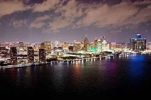 Downtown Detroit seen from Windsor, Ontario, in November 2021