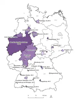 Map of Germany showing social-discount prices for the Deutschlandticket by area