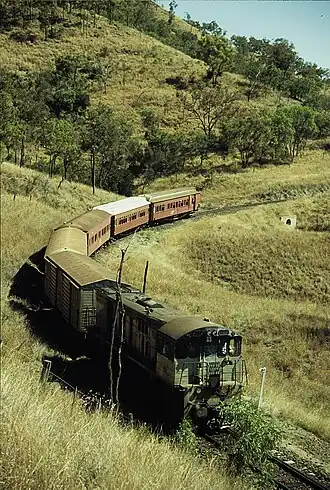 Train on the Central Western line near Bogantungan, September 1989