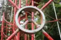 Connection of diagonal stays (being stretched) at an observation tower