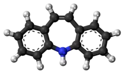 Ball-and-stick model of the dibenzazepine molecule