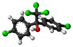 Ball-and-stick model of the dicofol molecule