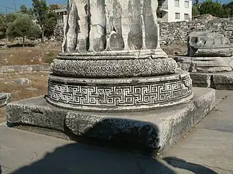 Ancient Greek meanders on the base of a column from the ruins of the Temple of Apollo at Didyma, Turkey, unknown architect or sculptor, c.300-150 BC[4]