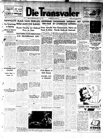 The full first page of a Die Transvaler issue