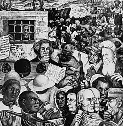 Panel from Diego Rivera's mural at Unity House, depicting the growing conflict over slavery that eventually led to the Civil War