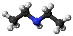 Ball and stick model of the diethylamine molecule