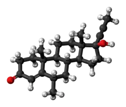 Ball-and-stick model of the dimethisterone molecule