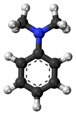 Ball-and-stick model of the dimethylaniline molecule