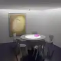 A tabletop with integrated lighting creates a visual accent, but does not illuminate what is on the plates