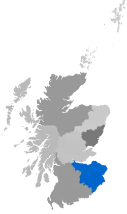 Map showing Edinburgh Diocese as a coloured area around the Lothians and the Borders