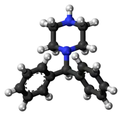 Ball-and-stick model of the diphenylmethylpiperazine molecule