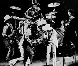 A black-and-white photo of the Nitty Gritty Dirt Band