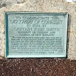 A historic marker on the discovery of Cohasset