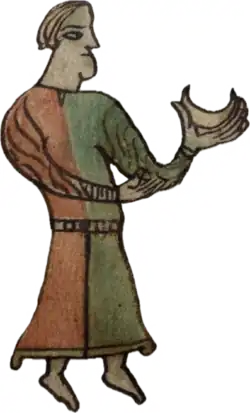 a thirteenth-century illustration of the distain, holding a dish