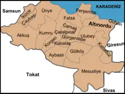 Map showing Fatsa District in Ordu Province