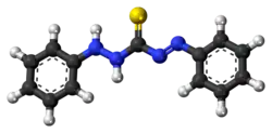 Ball-and-stick model of the dithizone molecule
