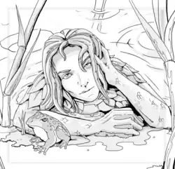 Drawing of the Neck with aquatic plants for hair. The Neck is said to have green hair or foliage in the hair.