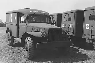 Awaiting shipment from the Dodge factory, April 1943.