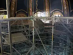 Dome scaffolding around the electrolier in the rotunda