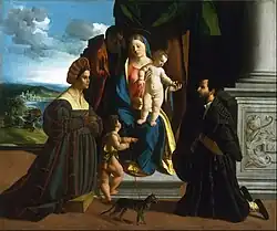 The Holy Family with John the Baptist, a Cat, and Two Donors (1512–13), Dosso Dossi.