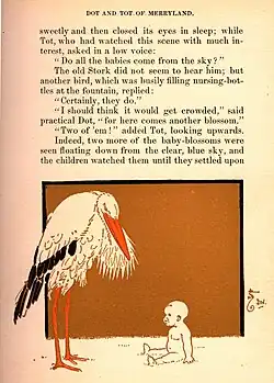 Text illustration: Stork nurse with new blossom baby.