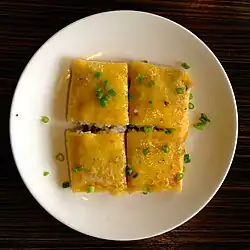 Doupi, named after its outside layer made of green bean powder and eggs