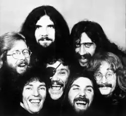 Dr. Hook in 1972. Clockwise from top: George Cummings, Billy Francis, Rik Elswit, Dennis Locorriere, Ray Sawyer, Jay David, Jance Garfat