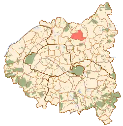 Location (in red) within Paris inner suburbs