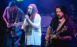 Dry Cleaning performing at Pryzm Kingston on 2 September 2021. Left to right: Tom Dowse, Florence Shaw, Lewis Maynard, Nick Buxton (out of frame)