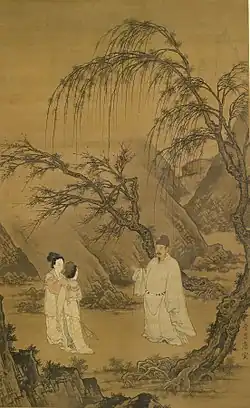 Wang Xianzhi and two women Amidst Willows and Rocks