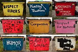 Colorfully decorated dumpsters in Anaktuvuk Pass, Alaska