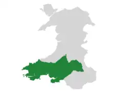 Map combining the Kingdom of Dyfed and the Kingdom of Brycheiniog