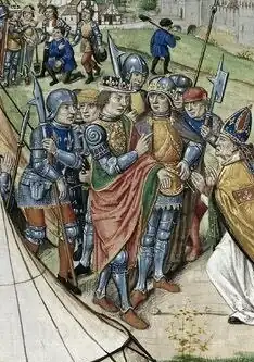 Soldiers with various polearms including a fauchard and glaive