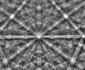 Kikuchi pattern, a set of line-like features from a scanning electron microscope.