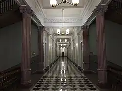 A hallway with decorative elements