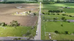 Image 15EF2 damage and ground scouring on the west side of Frazeysburg, Ohio. (from Tornadoes of 2024)