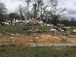 A completely-destroyed mobile home